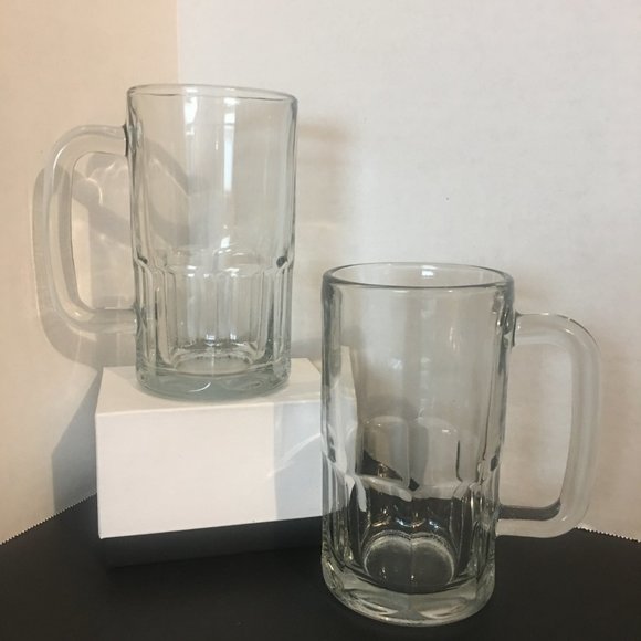 Set of 2 Large Heavy Glass Beer Mugs - Picture 2 of 12
